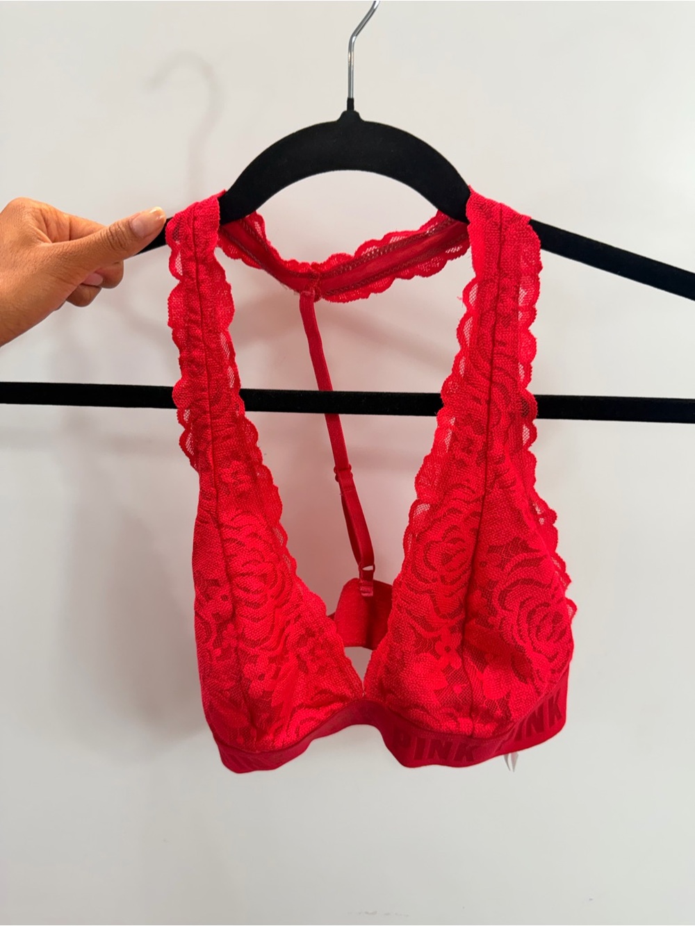 PINK Victoria's Secret Red Lace Halter Bralette